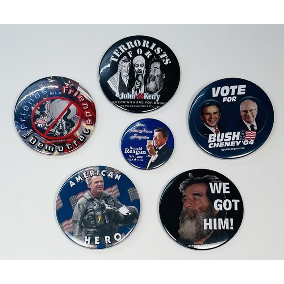 VTG 2004 Lot 6 Republican Political BUTTONS Pins George W. Bush Cheney Reagan - Picture 2 of 4